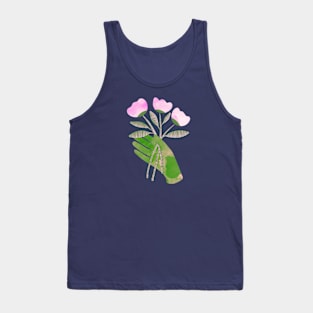 Green hand with pink flowers for you on green Tank Top